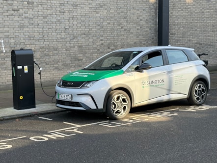 An electric car charging at a charging point in Islington