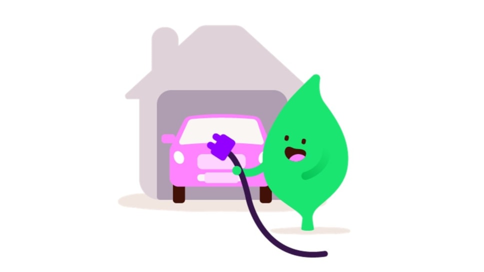 E.ON Next Leaf character charging EV