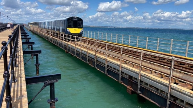 STARTING TOMORROW: Island Line and Ryde Pier to close for vital maintenance: Ryde Pier with SWR train