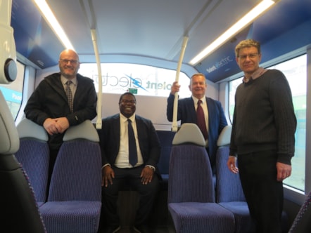 L-R, Mark Sharp, Project Lead First South, Terrance James, Head of Network First South, Cllr Rob Humby, Leader of Hampshire County Council, Andrew Wilson, Strategic Transport Manager Hampshire County Council