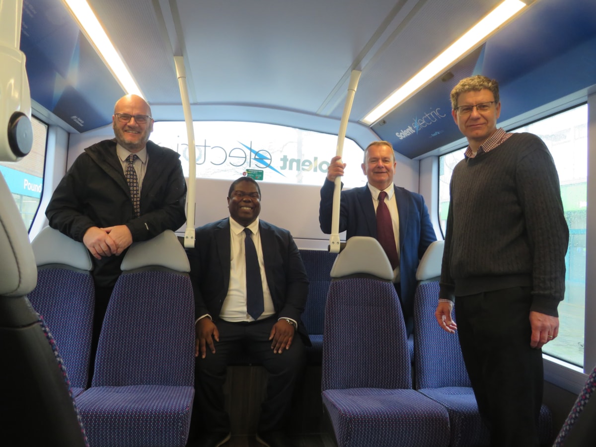 L-R, Mark Sharp, Project Lead First South, Terrance James, Head of Network First South, Cllr Rob Humby, Leader of Hampshire County Council, Andrew Wilson, Strategic Transport Manager Hampshire County Council