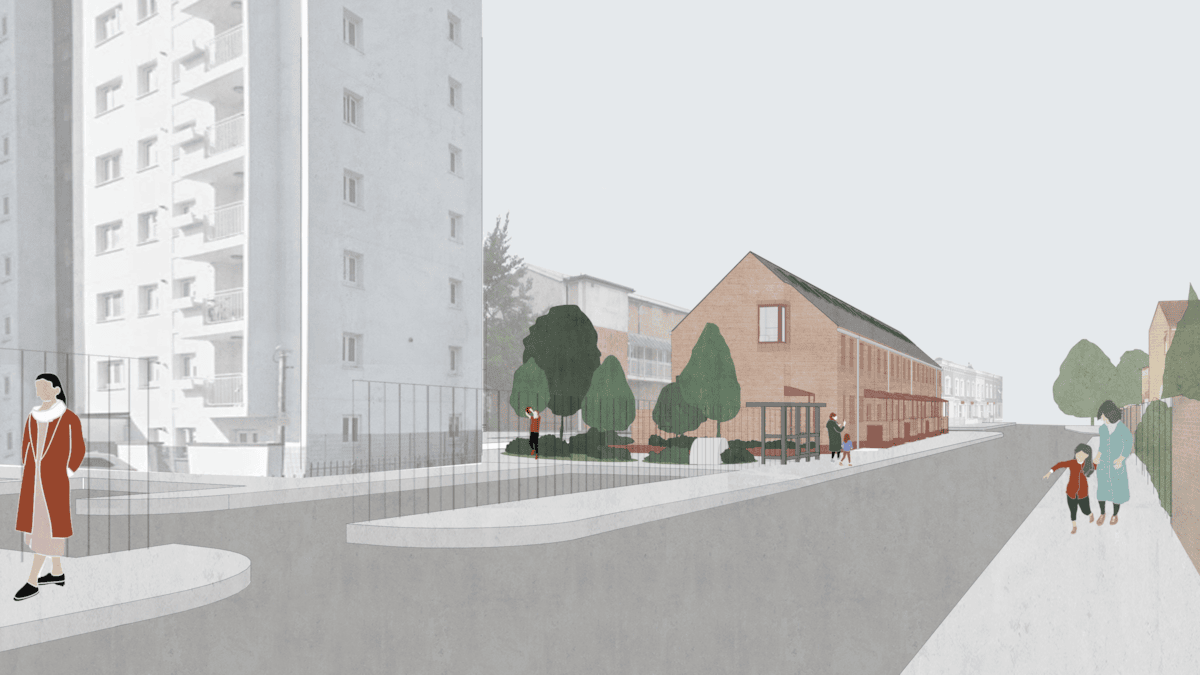 Nye Bevan Estate garages - view from Millfields Road (credit Citizens Design Bureau) 