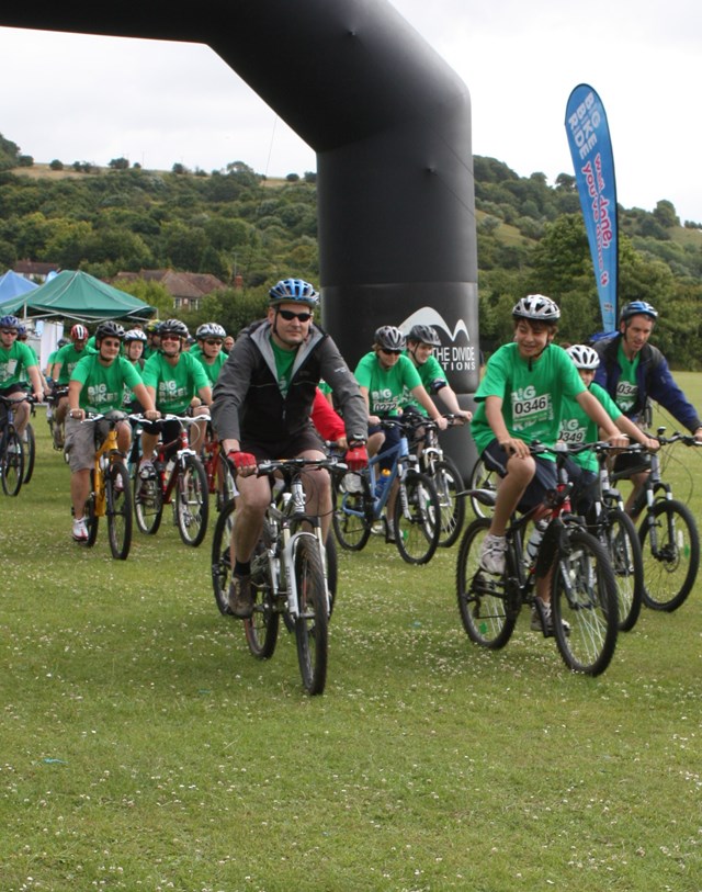 NETWORK RAIL TRADES TRAINS FOR BIKES FOR CHARITY: NR CEO Iain Coucher takes part in the the Big Bike Ride for the NSPCC