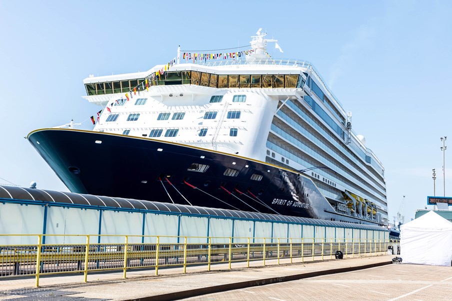International cruising returns with Saga Cruises following a summer of round-Britain itineraries: Spirit of Adventure - external - Portsmouth International Port (naming ceremony)