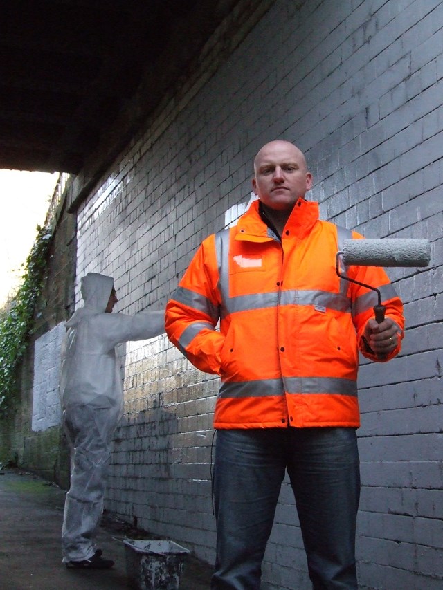 Scrubbing the slate clean: Mark Henderson, Community safety manager, on site in Edinburgh with a reformed railway vandal