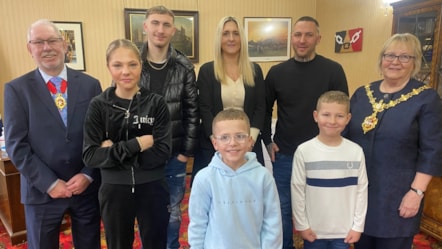 Refuse collector Tom Alexander and family with the Mayor and consort