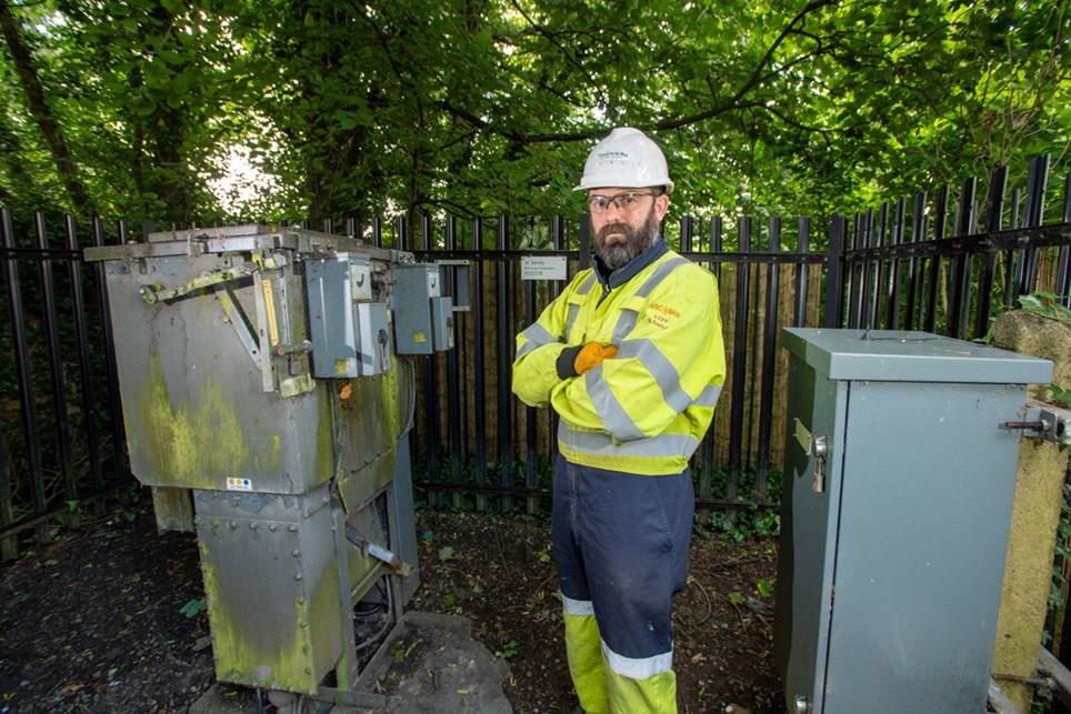 Electricity North West's Ben Fiddler at one of the vandlised substations on Slater Lane