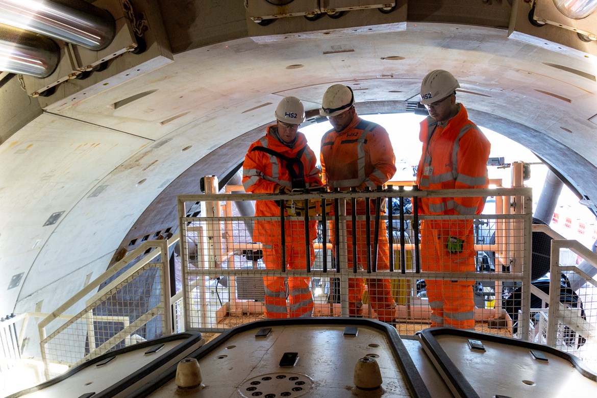 HS2 Launches First Midlands Giant Tunnelling Machine: HS2 CEO Mark Thurston pushes the button to start the TBM