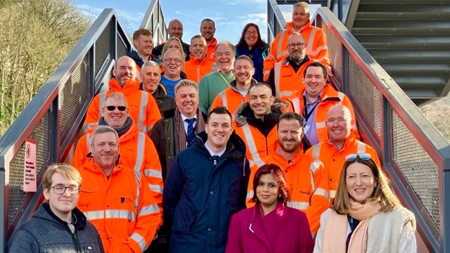 Celebration as passengers start to benefit from multi-million-pound upgrade of Ebbw Vale railway line: Group photo at Ebbw Vale celebration event