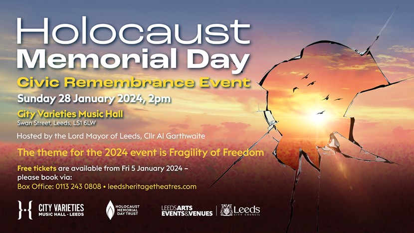 Lord Mayor to welcome Holocaust survivor as guest of honour to Leeds Holocaust Memorial Day: LCC HMD 2024 Big Screen Ad 1920x1080px