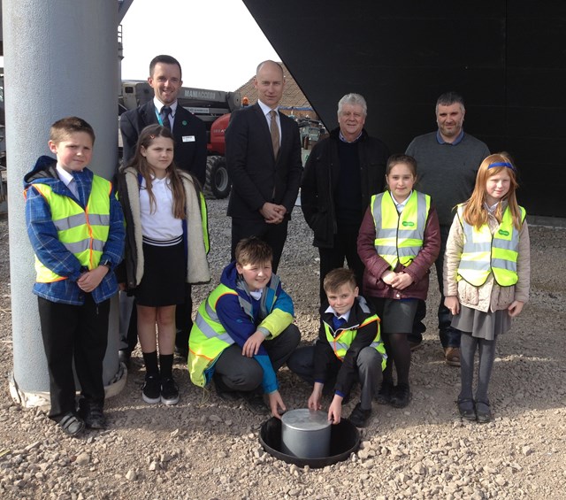 Port Talbot Parkway time capsule 1: Pictured left to right: 
Luke Endsor, Station Manager, ATW
Stephen Kinnock, MP for Aberavon
John Cronin, Community Liaison Officer, David Rees AM's office Justin Owens, Construction Manager, Network Rail and Year 5 and 6 pupils.