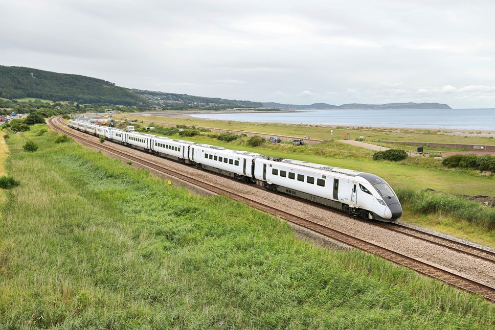 Avanti West Coast's new Hitachi train (sets 805003 and 805001) on test in North Wales. Credit - Terry Eyres