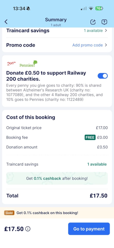 Railway 200, Trainpal and Pennies microdonation integration screenshot