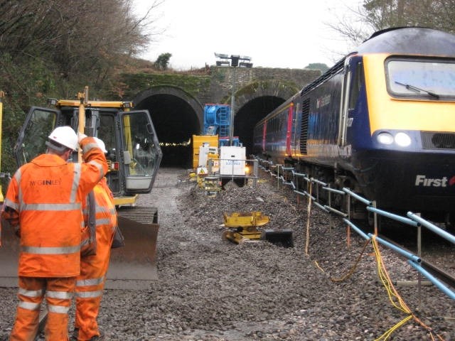 Engineers working with a single opened to passengers: Marley Tunnel
