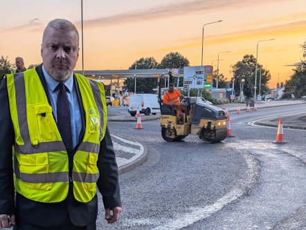 Cllr Damian Corfield at the night time blitz on potholes in Brierley Hill