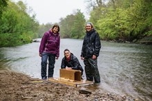 Mink monitoring with SISI staff Vicky Hilton and Mark Purrmann-Charles and volunteer Ross Murphy (c) Scottish Invasive Species Initiative