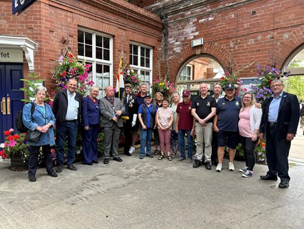 This image shows the celebration at Bridlington station for the new blue plaque