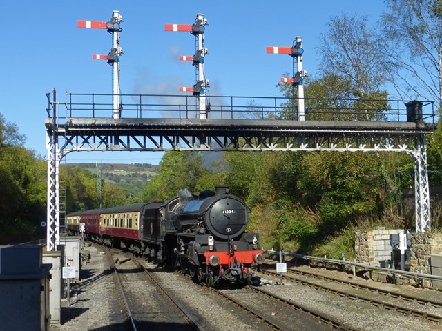 New home for Falsgrave gantry: 140926- 61264 arrives at Grosmont under Falsgrave gantry courtesy of Philip Benham