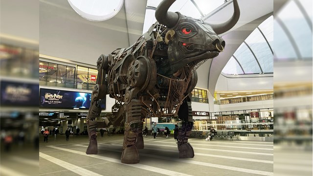 Welcoming party planned for Ozzy the bull’s New Street station reveal: Raging Bull photomontage 16x9 for press release - Bull not to scale