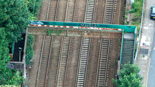 Residents invited to learn more about major Mossley Hill railway footbridge upgrade: Mossley footbridge aerial shot
