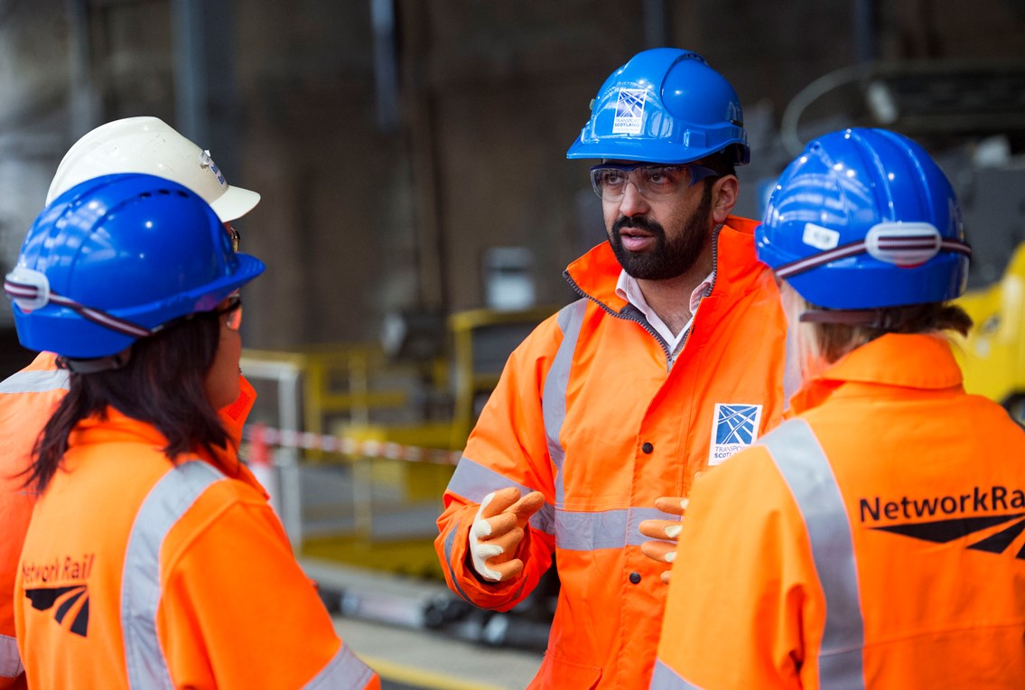Humza Yousaf with Network Rail project staff