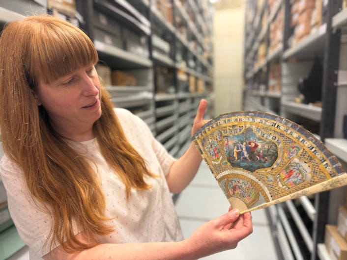 Antique fans: The magnificent fans are among more than 400 cared for at Leeds Discovery Centre, where the precious collection is being carefully catalogued and conserved by curators.
Mostly dating from the 18th and 19th centuries, many of the fans’ elaborate designs portray scenes of love taken from Greek or Roman mythology, colourful birds or Far Eastern imagery and were once a must-have accompaniment to any lady’s outfit in high society.