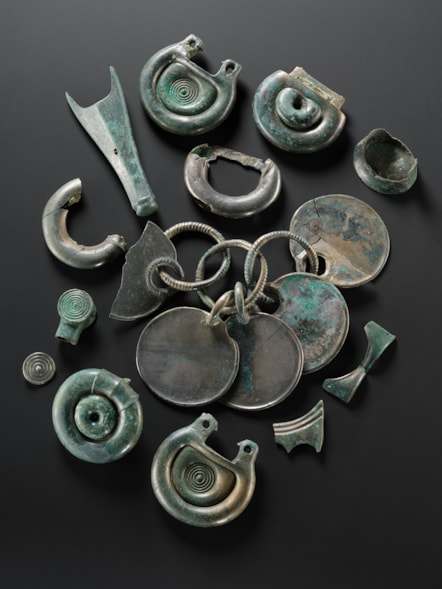 A selection of objects from the Bronze Age Peebles Hoard. Photo © National Museums Scotland