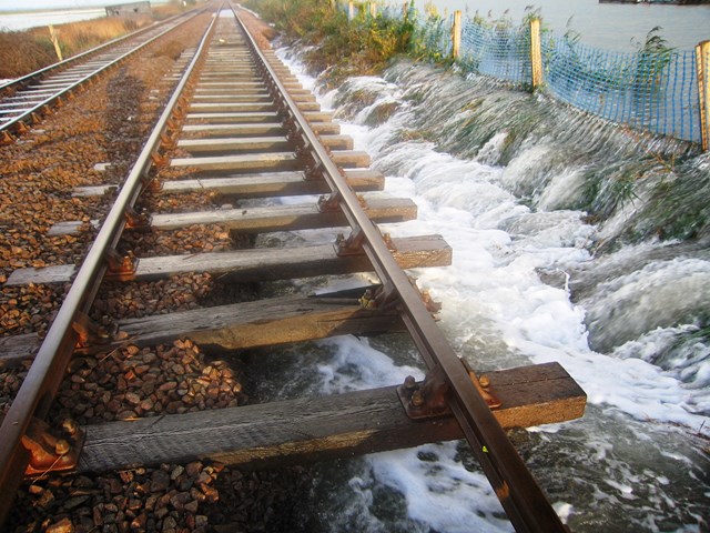 Norfolk Flooding Damage: Damage caused to the track bed in the Haddiscoe area after floods washed away 160 tonnes of track material