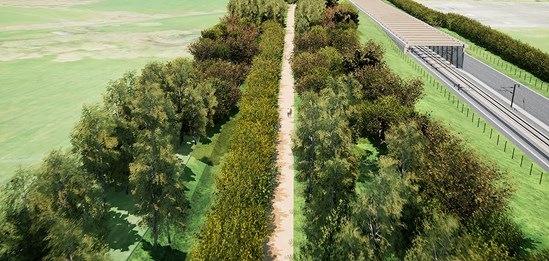 Visualisation of Kenwilworth Greenway next to the retained cutting