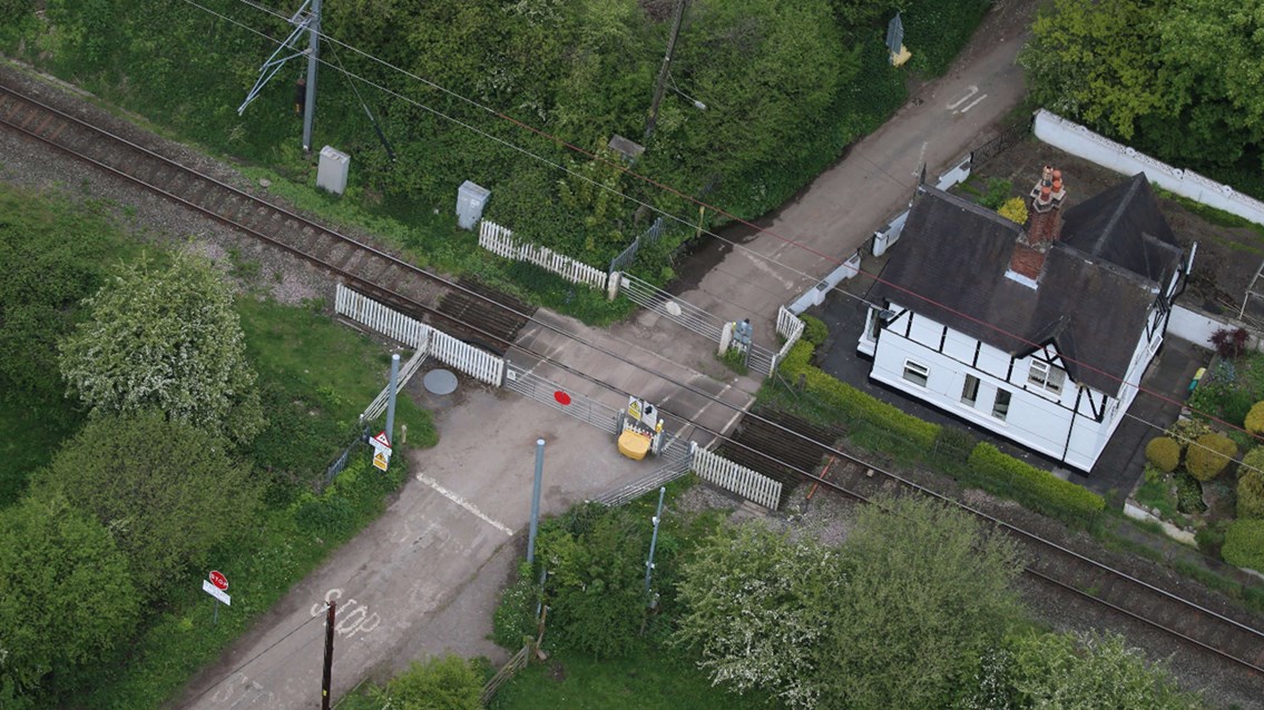 Aerial view Barthomley level crossing