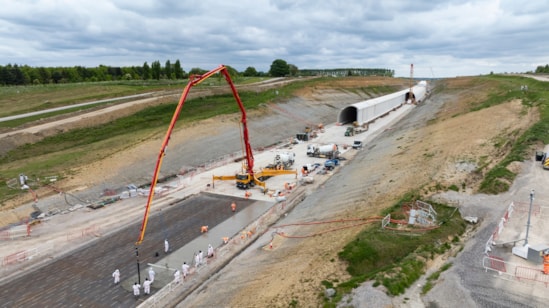 Concrete pour for the base of what will become the north portal of Chipping Warden green tunnel May 2025: Concrete pour for the base of what will become the north portal of Chipping Warden green tunnel May 2025