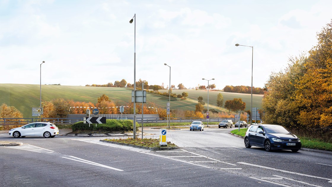 Amersham vent shaft headhouse view from A413 roundabout showing difference in height