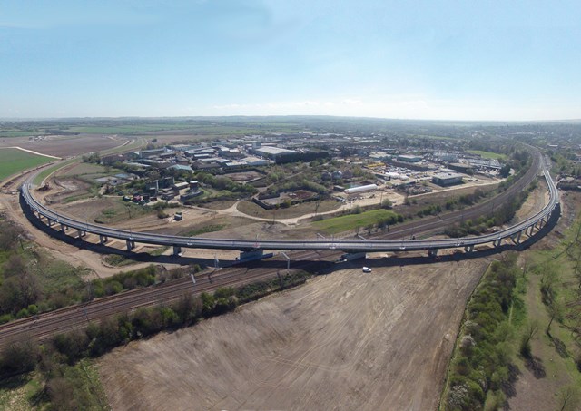 The new Hitchin flyover - panorama view by Marcus Dawson: The new Hitchin flyover - panorama view by Marcus Dawson. Marcus Dawson must be credited for this image