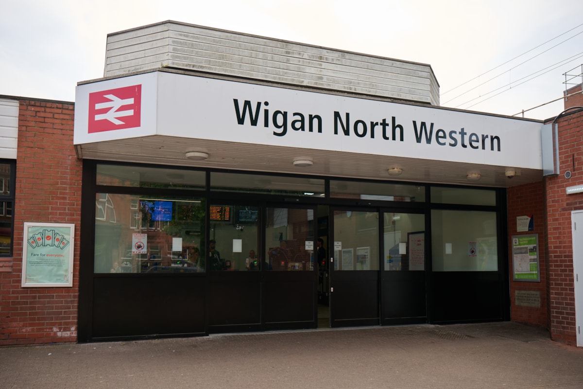 The doors to the main entrance of Wigan North Western station have been widened as part of the improvements
