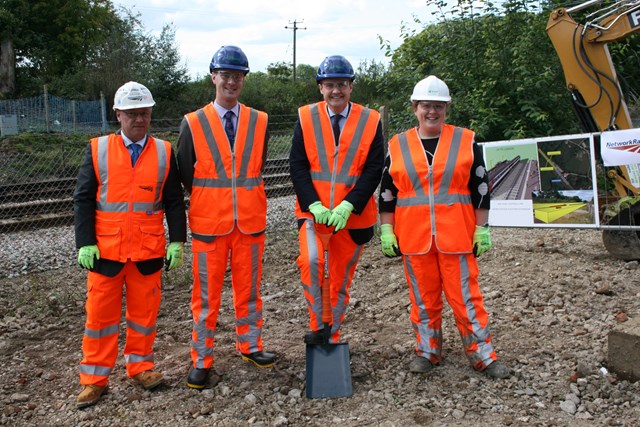 Tom Tugendhat MP marks start of work on Uckfield line platform extensions.: HEVER - SPADE IN THE GROUND