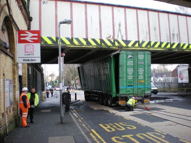 New campaign to target bridge bashes in Greater Manchester: Walkden bridge strike 16.01.14 close up