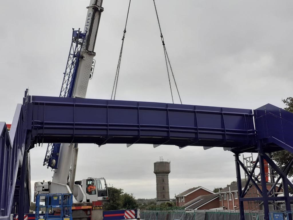 Part of Suggitt's Lane footbridge being installed