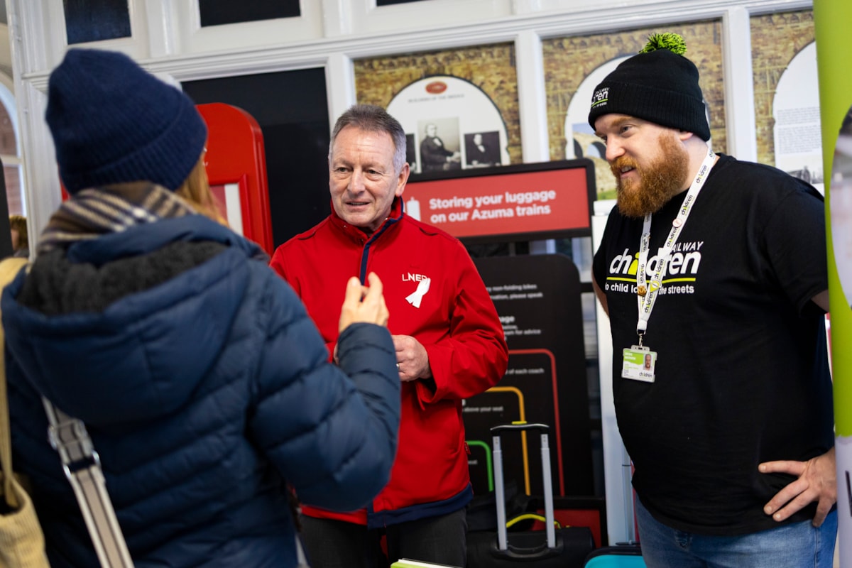 LNER and Railway Children talking to customers
