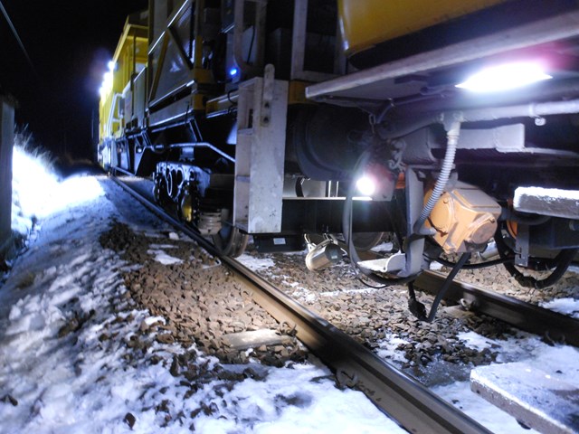 Purpose-built snow clearing train: Complete with hot air blowers, steam jets, brushes, scrapers and anti-freeze
