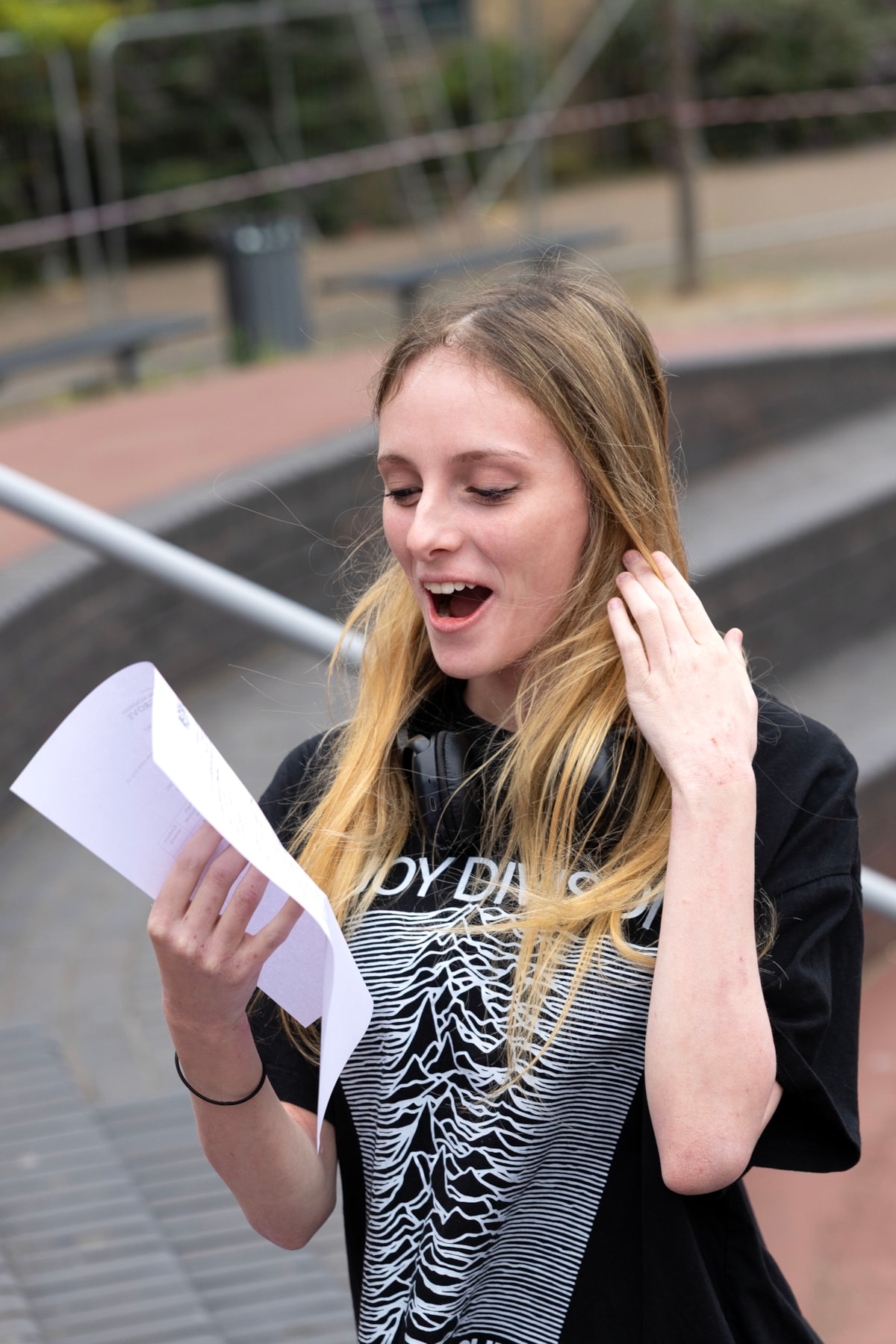 Emily celebrates her GCSE results at City of London Academy Highbury Grove