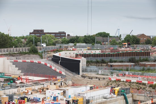 Two years of permanent construction at Old Oak Common: Progress at the west of the site where tunneling work will being to connect the site to the Northolt Tunnel.