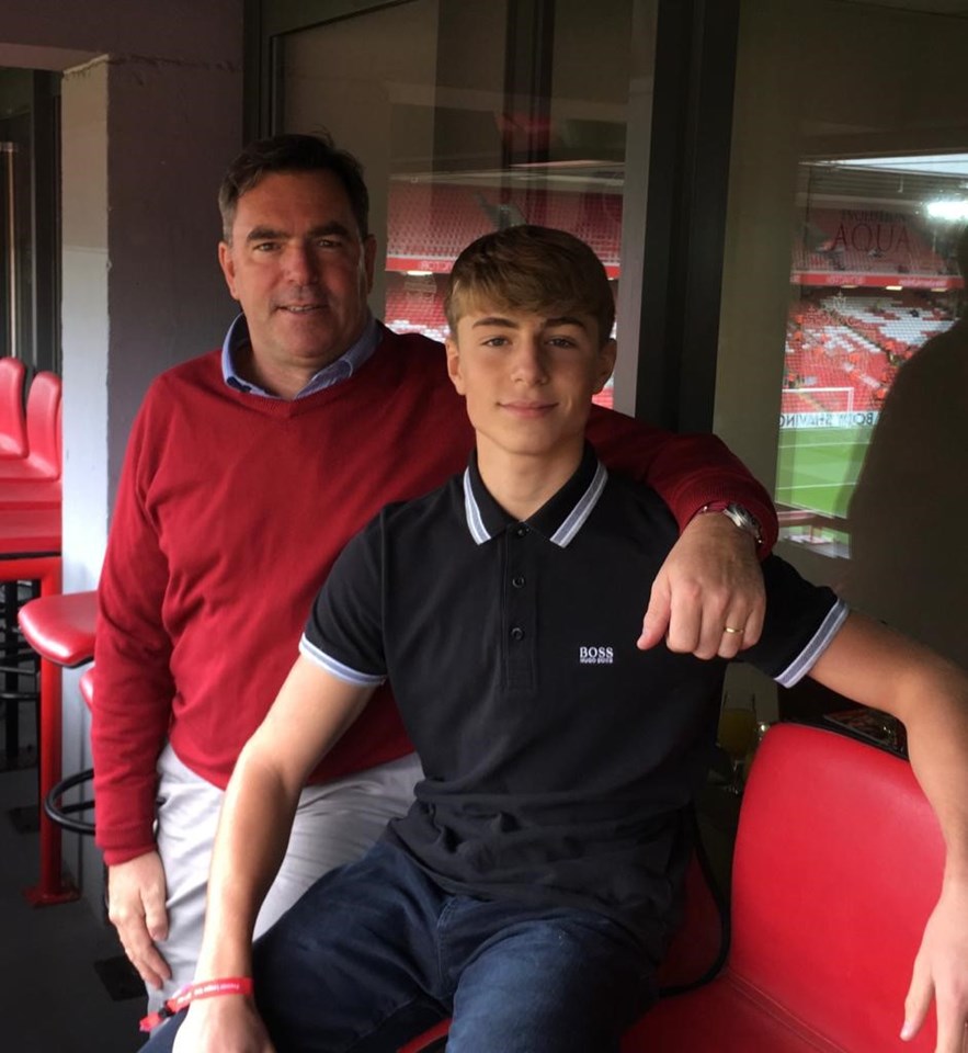 Howerd Kernahan and his son Rafael at Anfield stadium, Liverpool, before the Covid-19 outbreak