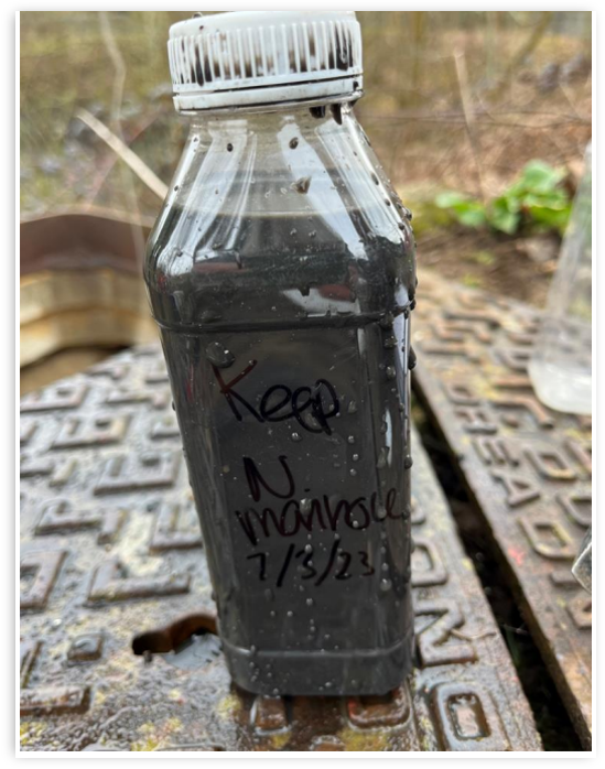 A drainage system water sample with a high content of suspended solids