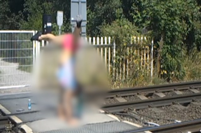 Handstands on the track - shocking footage shows deliberate level crossing misuse in Nottinghamshire: Deliberate misuse at Nature Reserve level crossing