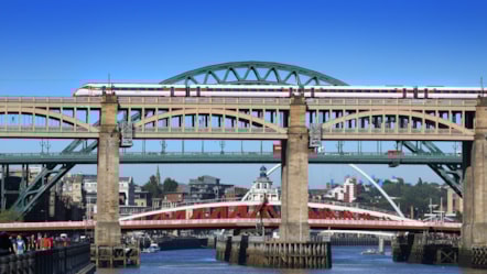 An LNER Azuma passing over High Level Bridge, Newcastle