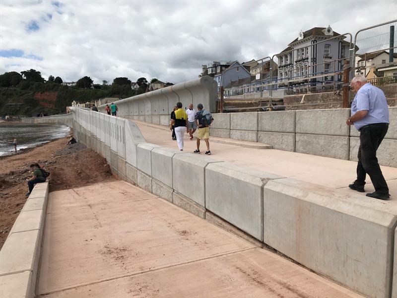 The new wall in Dawlish has a ramp to the beach