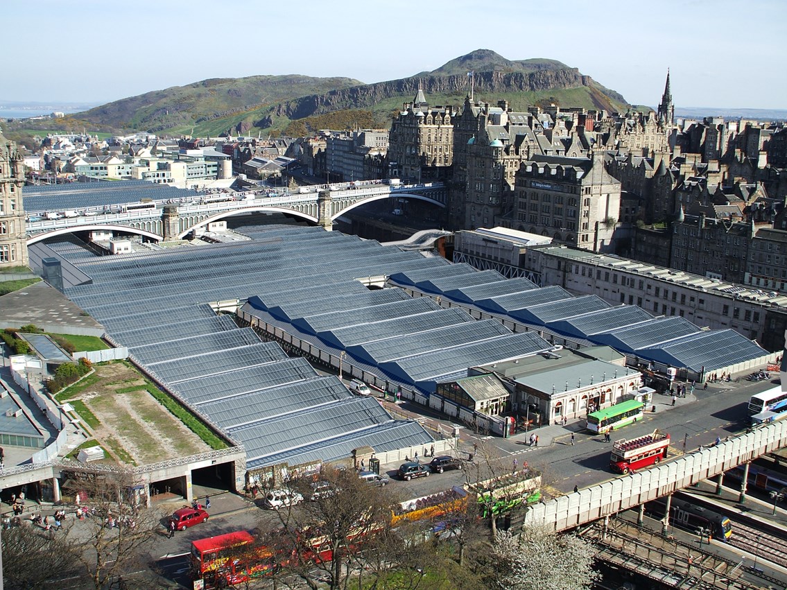 Waverley roof from above - artist's impression following completion: Artist's impression of the view of Waverley roof from the Scott Monument following the completion of works.