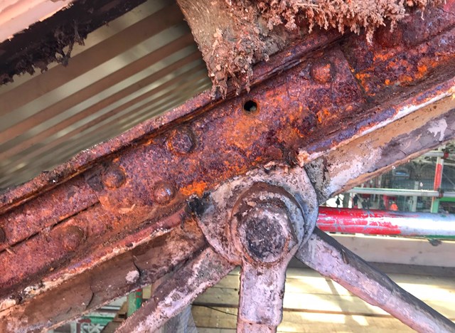 Corroded metalwork in Preston station roof before upgrade