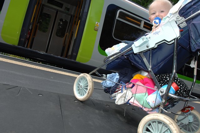 Pushchair on St Albans Abbey 'hump': Pushchair on St Albans Abbey 'hump'