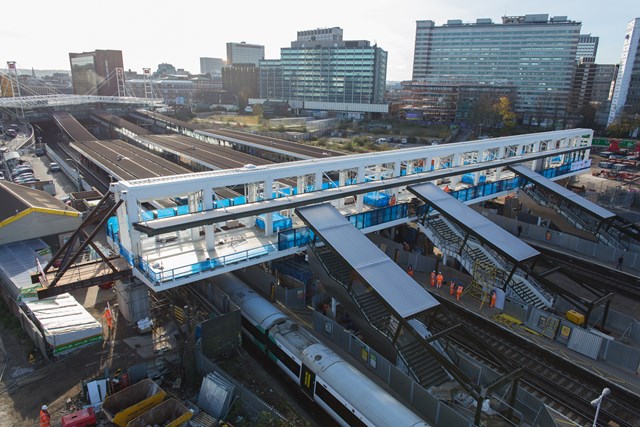 The new bridge at East Croydon station has been slid into place